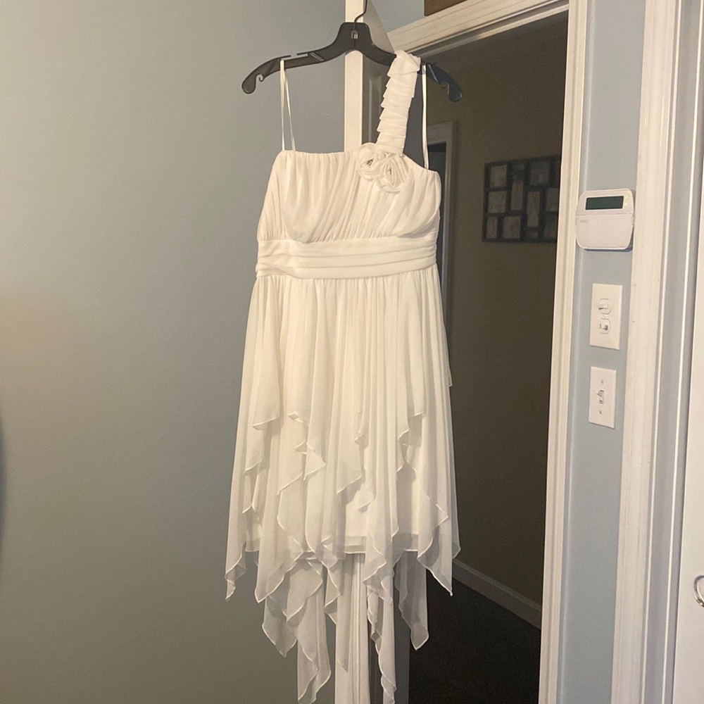 Deb white asymmetrical one shoulder fun flowy dress